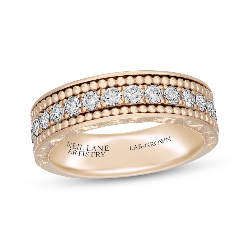 Main Image 1 of Neil Lane Artistry Men's Lab-Grown Diamond Certified Beaded-Edge Wedding Band 1 ct tw 14K Yellow Gold