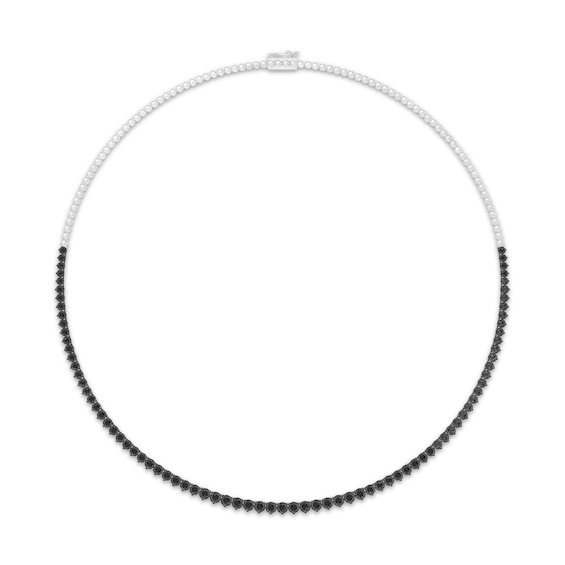 Black Diamond Tennis & Chain Necklace 3 ct tw Sterling Silver 17"