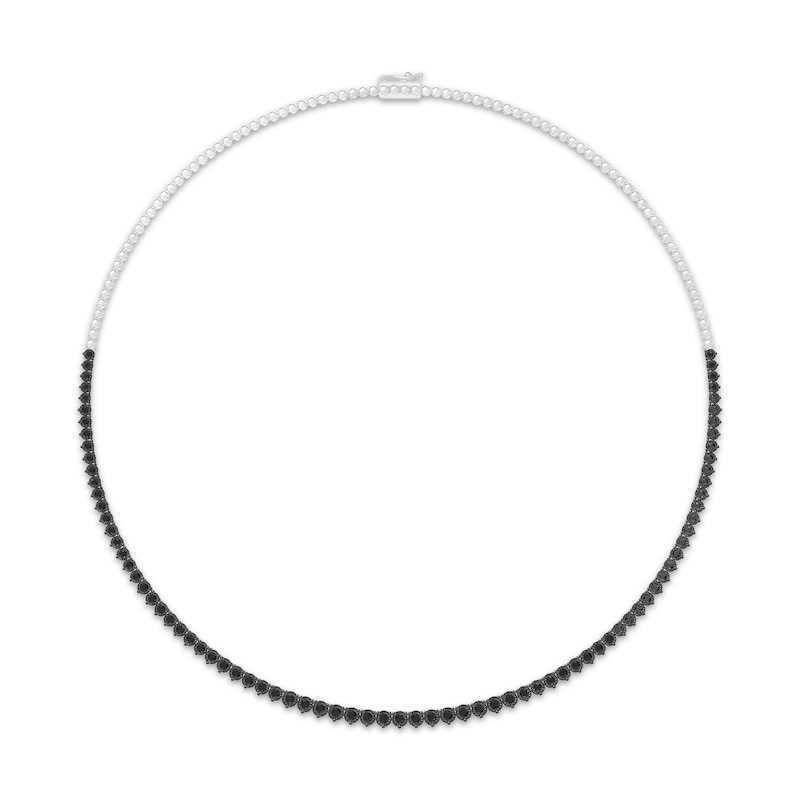Main Image 1 of Black Diamond Tennis & Chain Necklace 3 ct tw Sterling Silver 17"
