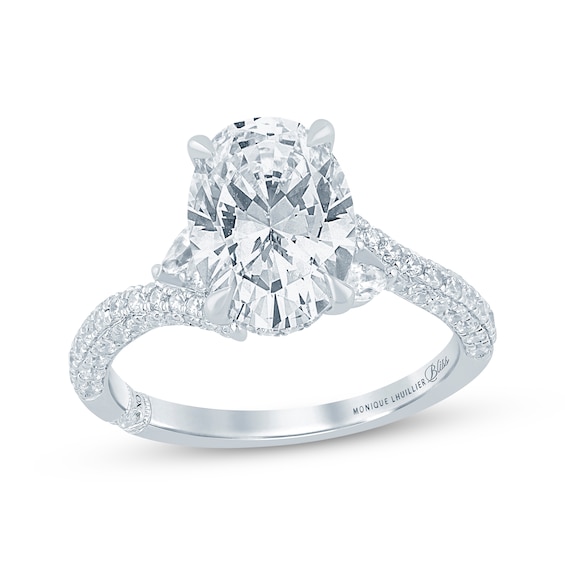 Monique Lhuillier Bliss Certified Oval-Cut Lab-Grown Diamond Hidden Halo Engagement Ring 3-3/4 ct tw 18K White Gold