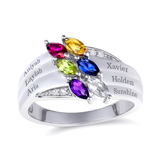 Marquise Birthstone Family & Mother's Ring (2-6 Stones and Lines)
