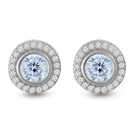 Halo Round Bezel-set Birthstone Fashion Stud Earrings (1 Stone)