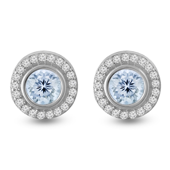 Halo Round Bezel-set Birthstone Fashion Stud Earrings (1 Stone)