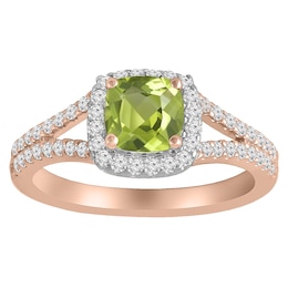 Halo Cushion Birthstone Split Shank Ring (1 Stone)