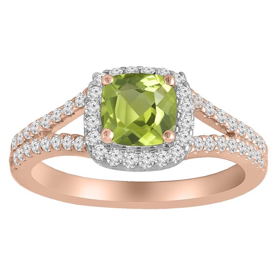 Halo Cushion Birthstone Split Shank Ring (1 Stone)