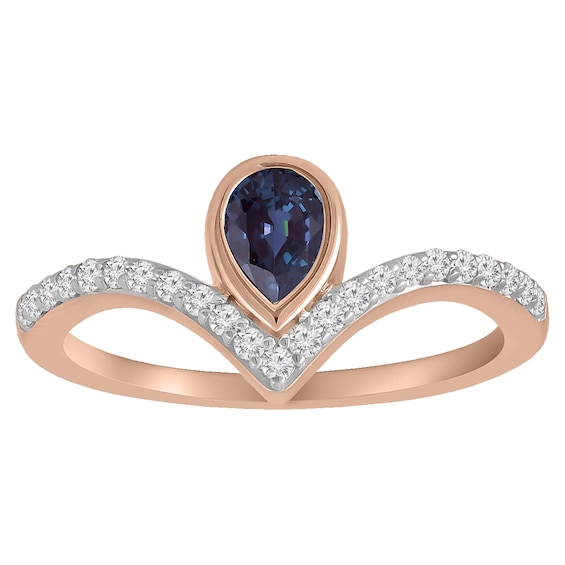 Pear Bezel-Set Birthstone Chevron Ring (1 Stone)