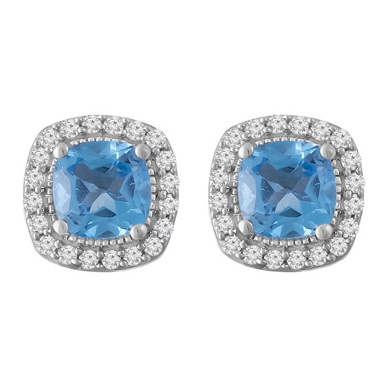Halo Cushion Birthstone Fashion Stud Earrings (1 Stone)