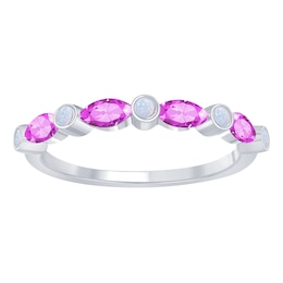Marquise and Round Bezel-Set Birthstone Stackable Ring (2 Stones)
