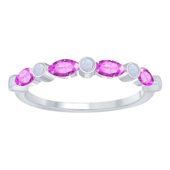 Marquise and Round Bezel-Set Birthstone Stackable Ring (2 Stones)