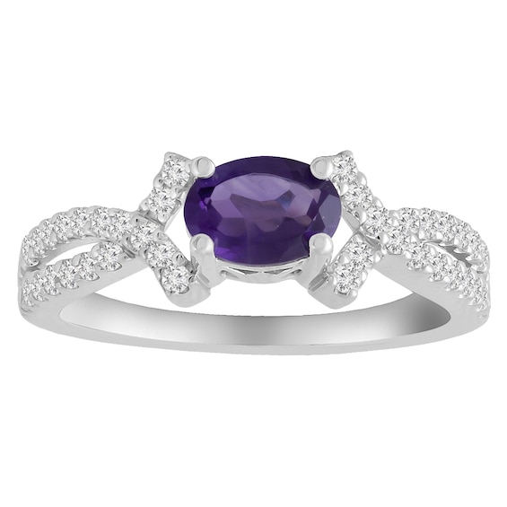 East West Oval Birthstone Bypass Shank Ring (1 Stone)