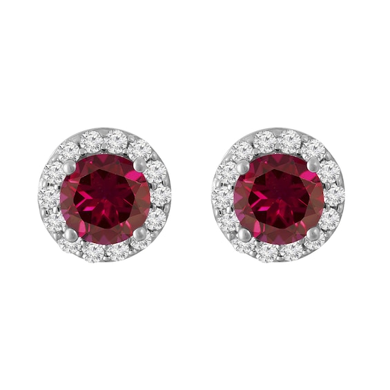 Halo Round Birthstone Fashion Stud Earrings (1 Stone)