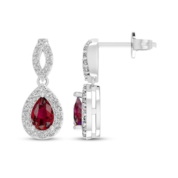 Pear-Shaped Lab-Created Ruby & White Lab-Created Sapphire Dangle Earrings Sterling Silver