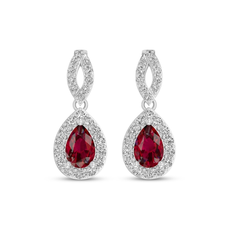 Main Image 2 of Pear-Shaped Lab-Created Ruby & White Lab-Created Sapphire Dangle Earrings Sterling Silver