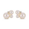 Thumbnail Image 2 of Cultured Pearl & White Lab-Created Sapphire Cluster Stud Earrings Sterling Silver