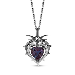 Disney Treasures The Nightmare Before Christmas Lab-Created Alexandrite & Diamond Heart Necklace 1/10 ct tw Sterling Silver & Black Rhodium 19"