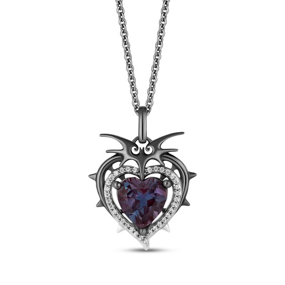 Disney Treasures The Nightmare Before Christmas Lab-Created Alexandrite & Diamond Heart Necklace 1/10 ct tw Sterling Silver & Black Rhodium 19"
