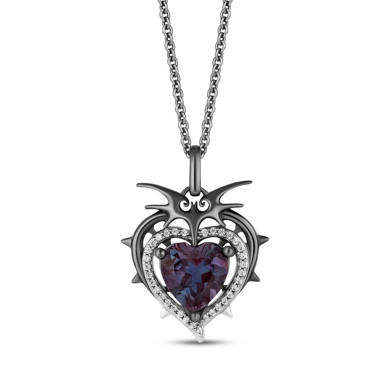 Main Image 1 of Disney Treasures The Nightmare Before Christmas Lab-Created Alexandrite & Diamond Heart Necklace 1/10 ct tw Sterling Silver & Black Rhodium 19"