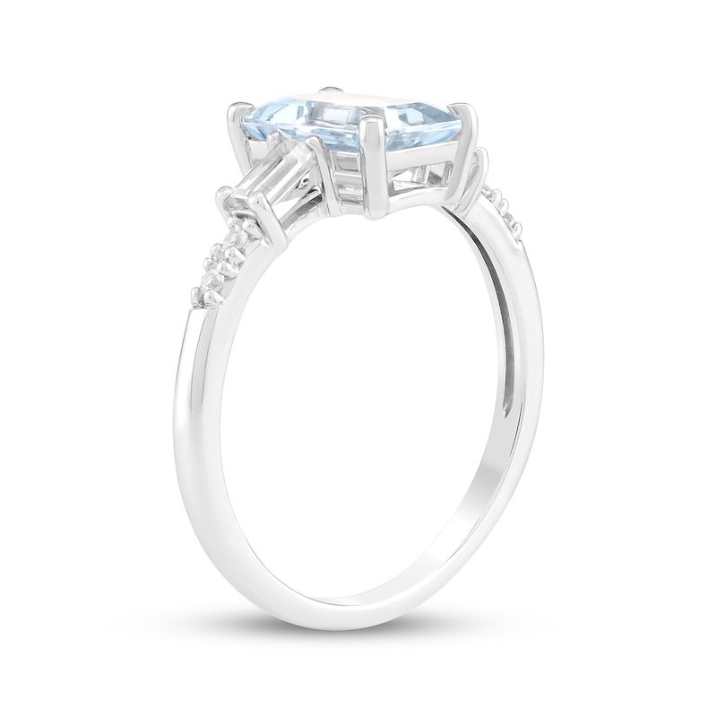 Main Image 2 of Emerald-Cut Aquamarine & White Lab-Created Sapphire Ring Sterling Silver
