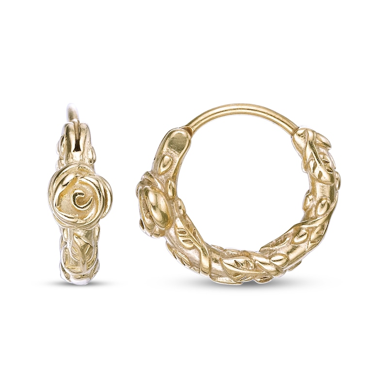 Main Image 3 of Men's Rose Twist Hoop Earrings Yellow Ion-Plated Stainless Steel
