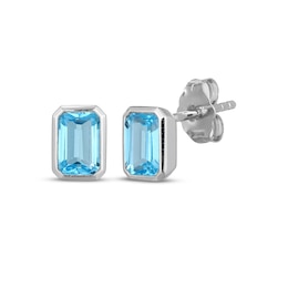 STUDIO BY KAY Emerald-Cut Swiss Blue Topaz Bezel-Set Solitaire Stud Earrings Sterling Silver