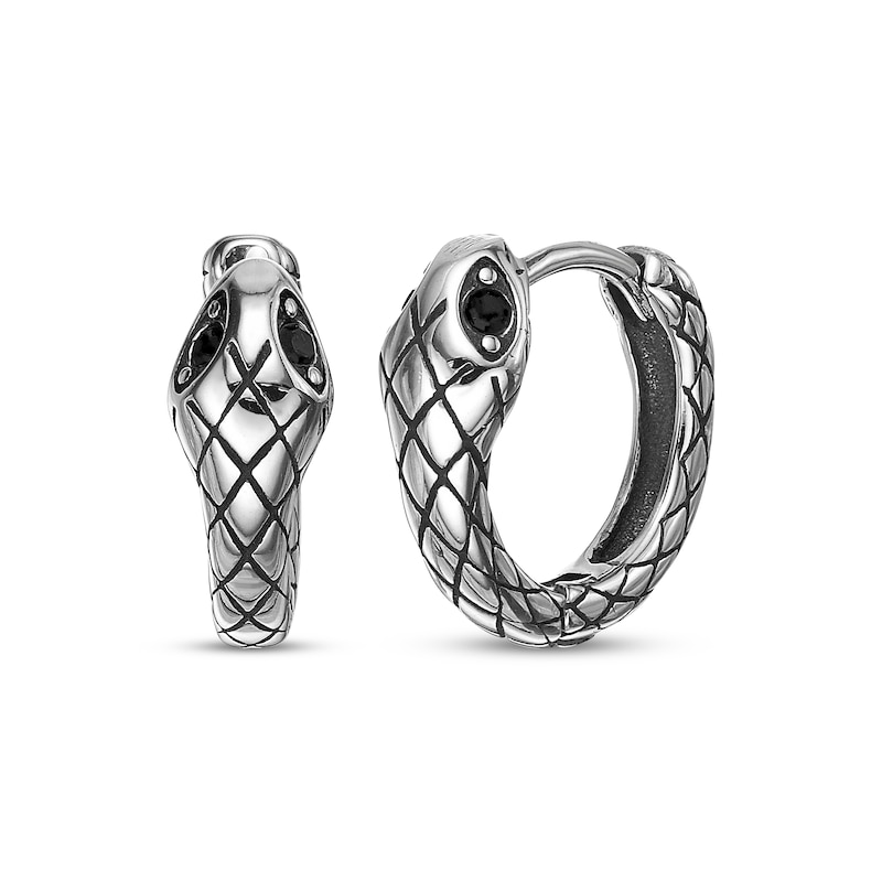 Main Image 1 of Men's Black Spinel Snake Eye Hoop Earrings Stainless Steel