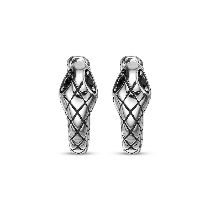 Main Image 2 of Men's Black Spinel Snake Eye Hoop Earrings Stainless Steel