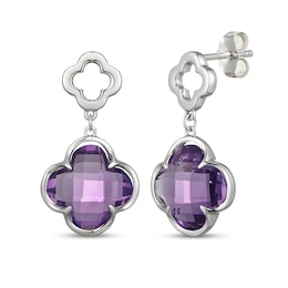 Clover-Shaped Amethyst Drop Earrings Sterling Silver
