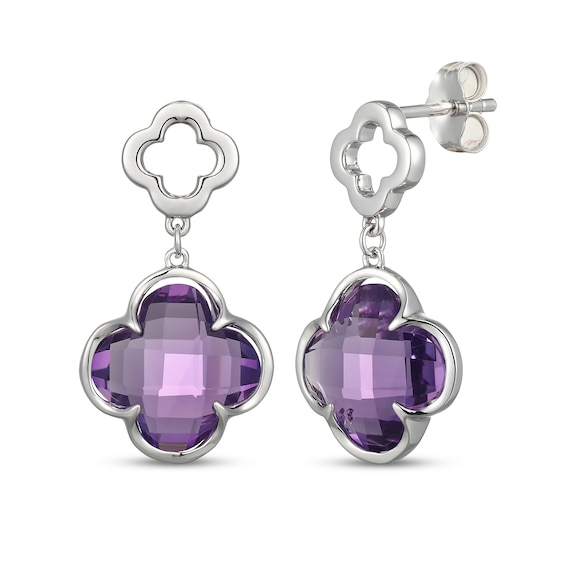 Clover-Shaped Amethyst Drop Earrings Sterling Silver
