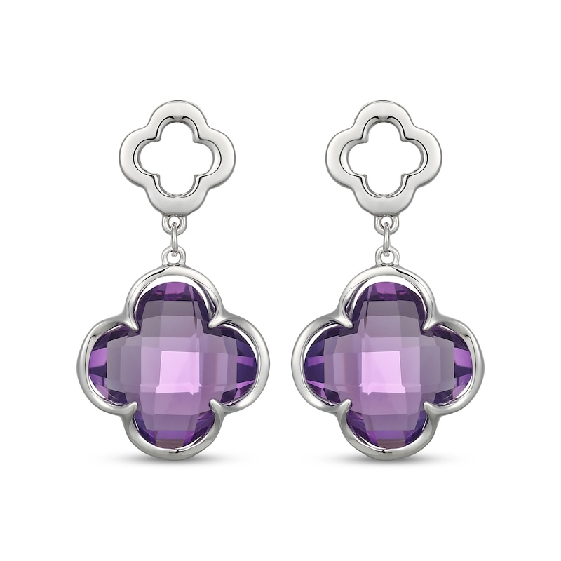 Main Image 2 of Clover-Shaped Amethyst Drop Earrings Sterling Silver