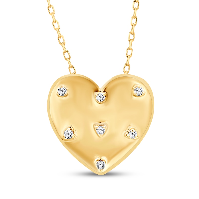 Main Image 1 of Diamond Puff Heart Necklace 1/20 ct tw 10K Yellow Gold 18"