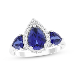 Pear-Shaped & Trillion-Cut Blue Lab-Created Sapphire & White Lab-Created Sapphire Three-Stone Ring Sterling Silver