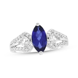 Marquise-Cut Blue Lab-Created Sapphire & White Lab-Created Sapphire Ring Sterling Silver