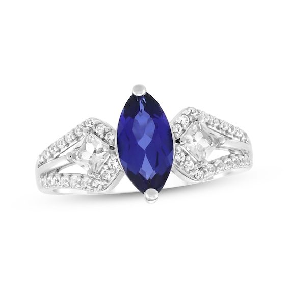 Marquise-Cut Blue Lab-Created Sapphire & White Lab-Created Sapphire Ring Sterling Silver