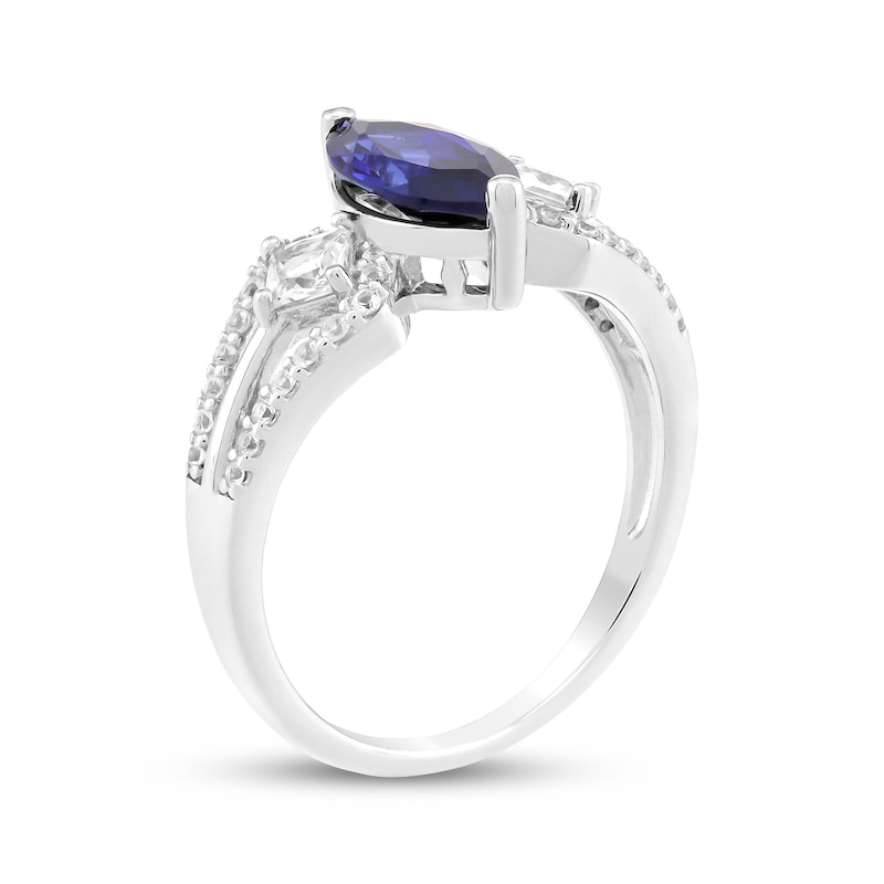 Main Image 2 of Marquise-Cut Blue Lab-Created Sapphire & White Lab-Created Sapphire Ring Sterling Silver