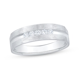 Now + Forever Lab-Grown Diamonds Men's Brushed Wedding Band 1/5 ct tw 14K White Gold