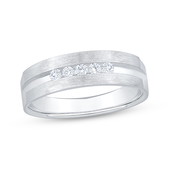 Now + Forever Lab-Grown Diamonds Men's Brushed Wedding Band 1/5 ct tw 14K White Gold