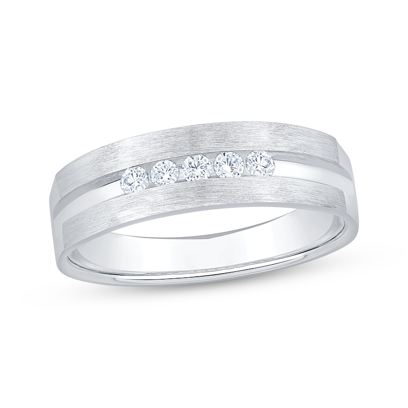 Main Image 1 of Now + Forever Lab-Grown Diamonds Men's Brushed Wedding Band 1/5 ct tw 14K White Gold