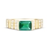 Thumbnail Image 2 of Emerald-Cut Lab-Created Emerald & White Lab-Created Sapphire Ribbed Ring 10K Yellow Gold