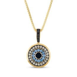 Le Vian Men's Blue Sapphire & Onyx Circle Necklace 3/4 ct tw Diamonds 14K Honey Gold 22"