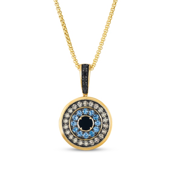 Le Vian Men's Blue Sapphire & Onyx Circle Necklace 3/4 ct tw Diamonds 14K Honey Gold 22"