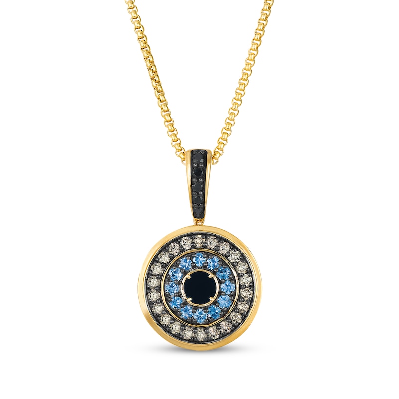Main Image 1 of Le Vian Men's Blue Sapphire & Onyx Circle Necklace 3/4 ct tw Diamonds 14K Honey Gold 22"