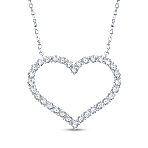 Diamond Heart Outline Necklace 1 ct tw 10K White Gold 18"