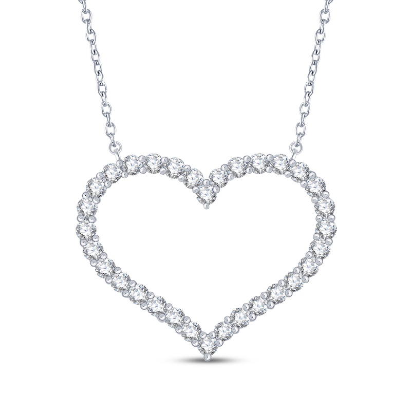 Main Image 1 of Diamond Heart Outline Necklace 1 ct tw 10K White Gold 18"