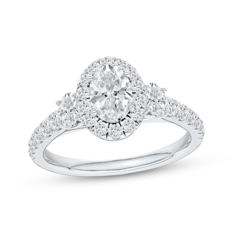 Main Image 1 of Certified Oval-Cut Diamond Halo Engagement Ring 1-1/4 ct tw Platinum