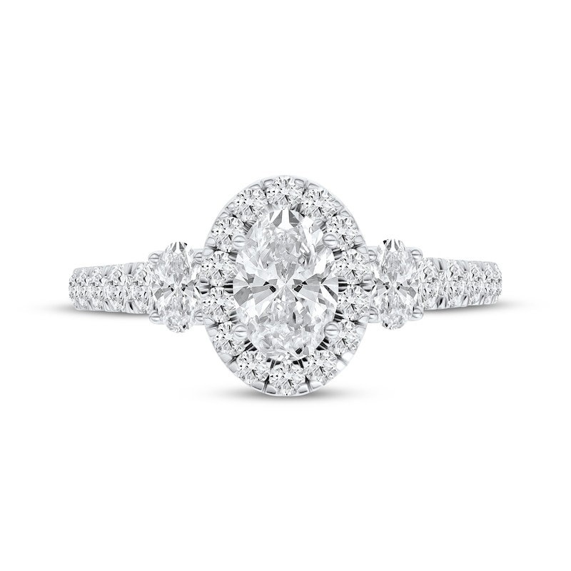 Main Image 4 of Certified Oval-Cut Diamond Halo Engagement Ring 1-1/4 ct tw Platinum