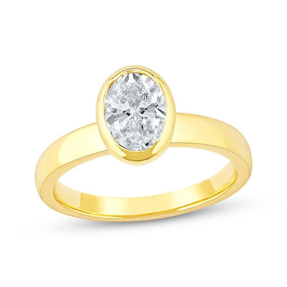 Now + Forever Lab-Grown Diamonds Oval-Cut Bezel-Set Solitaire Engagement Ring 1 ct tw 14K Yellow Gold (F/VS2)