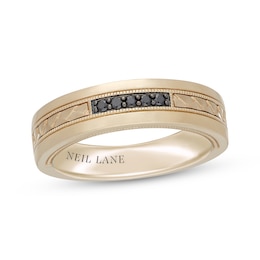 Neil Lane Men's Black Diamond Wedding Band 1/10 ct tw 14K Yellow Gold