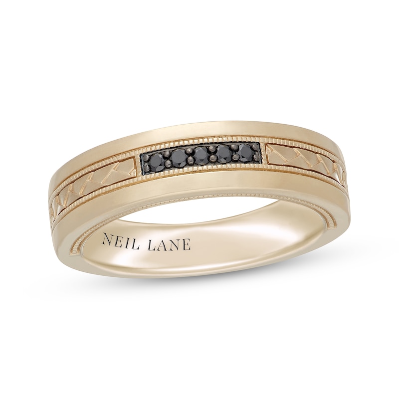 Main Image 1 of Neil Lane Men's Black Diamond Wedding Band 1/10 ct tw 14K Yellow Gold