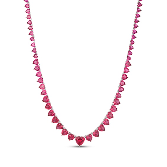 STUDIO BY KAY Heart-Shaped Lab-Created Ruby Graduated Line Necklace Sterling Silver 18"