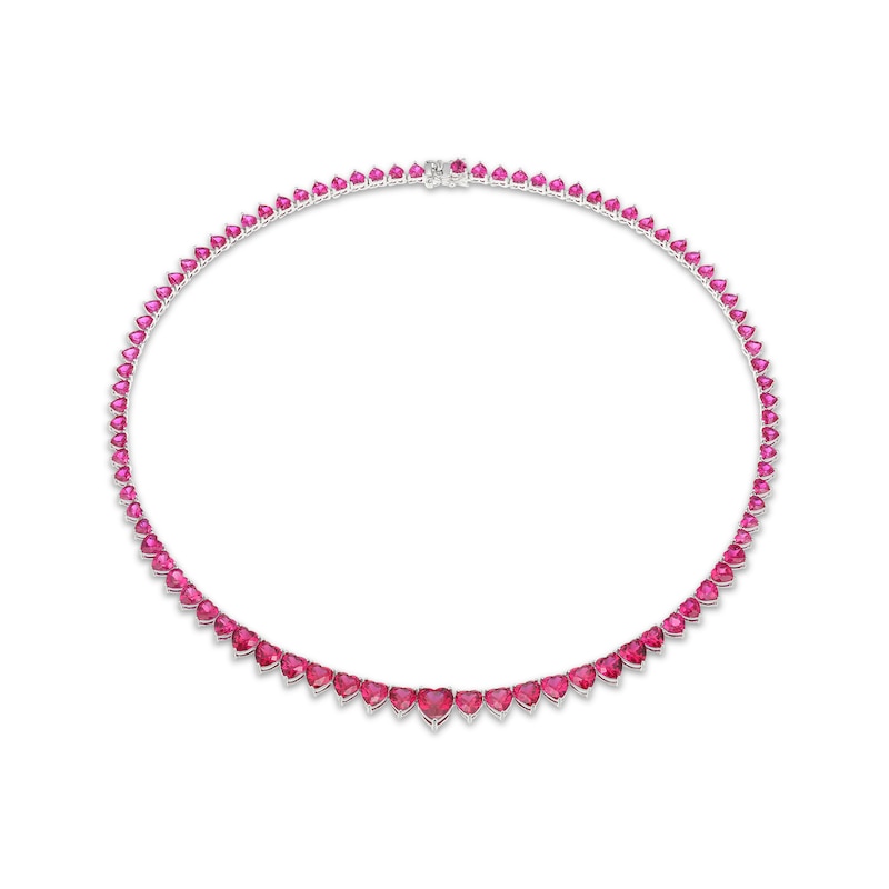 Main Image 2 of STUDIO BY KAY Heart-Shaped Lab-Created Ruby Graduated Line Necklace Sterling Silver 18"